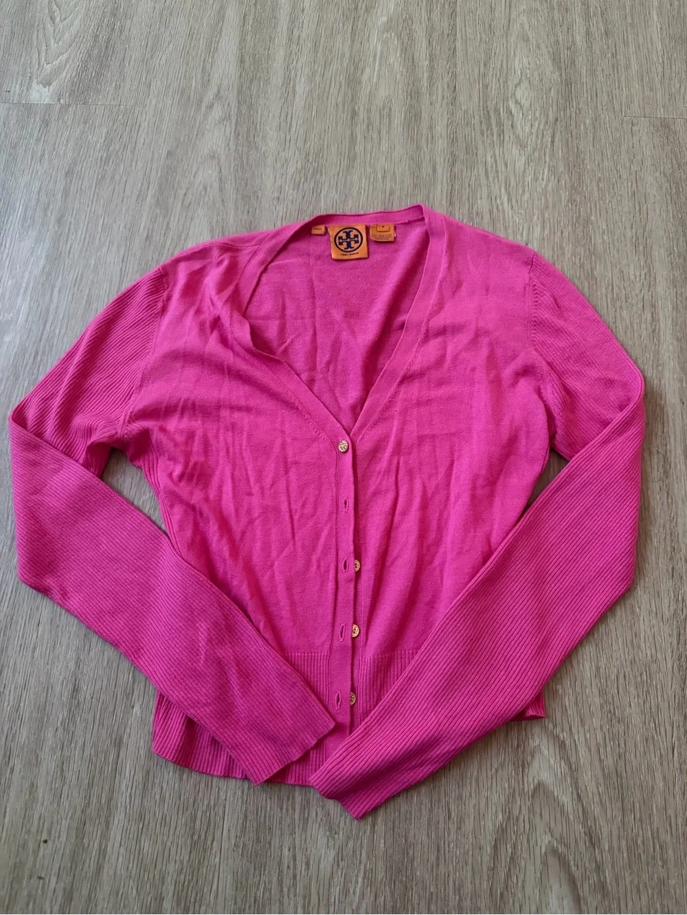Tory Burch silk/cashmere blend Hot Pink V-Neck Button Front Cardigan size S